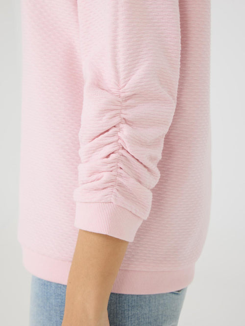 3/4 Ruched Sleeve Jacquard Sweatshirt