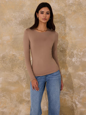 Double Layer Long Sleeve Top Brown