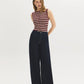Striped Boat Neck Button-Front Top