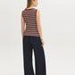 Striped Boat Neck Button-Front Top