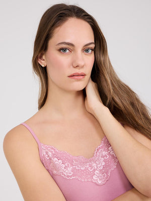 Lace Trim V-Neck Tank Top Withered Rose