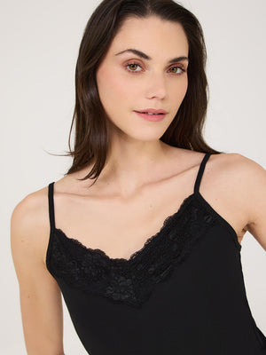 Lace Trim V-Neck Tank Top Black