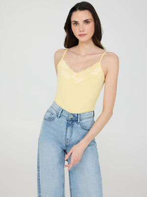 Lace Trim V-Neck Tank Top Yellow