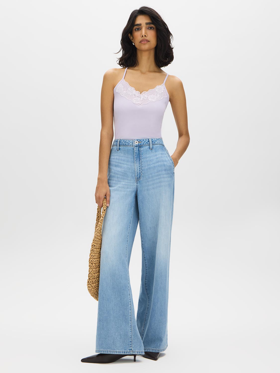 Camisole en mélange de coton avec bordure en dentelle