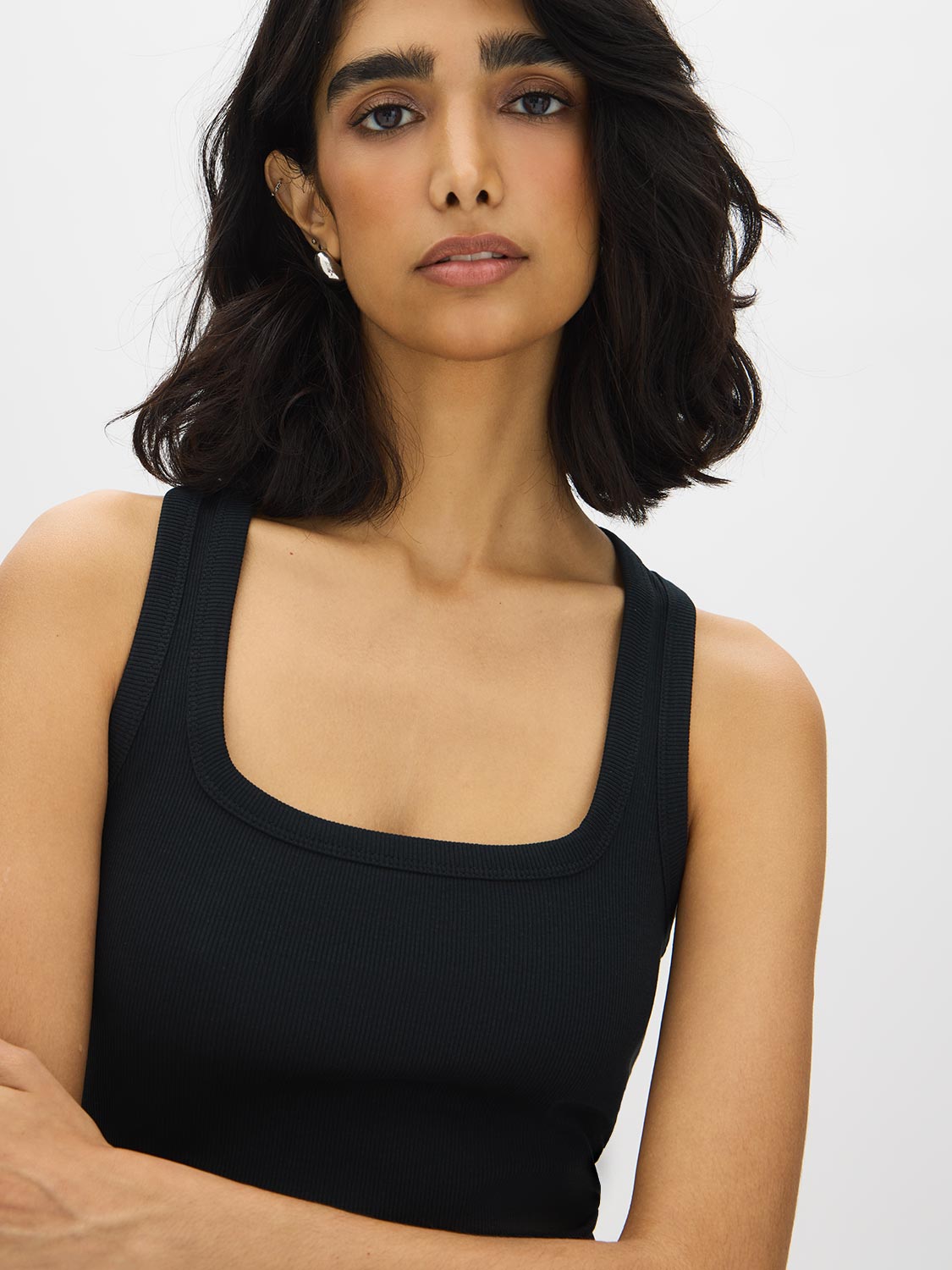 Cotton-Blend Square Neck Tank Top