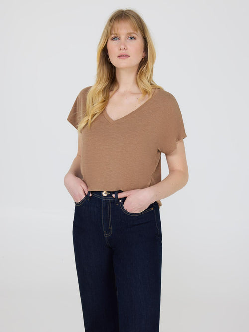 Melange V-Neck Dolman Sleeve T-Shirt