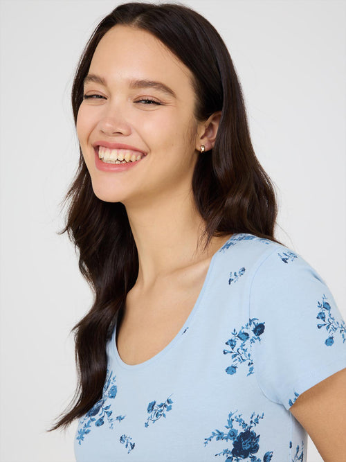 Floral Print Cap Sleeve T-Shirt