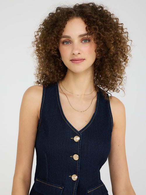 Denim Button-Front Vest