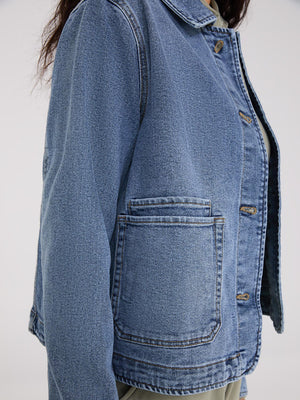 Button-Front Denim Jacket Md Denim Blasted