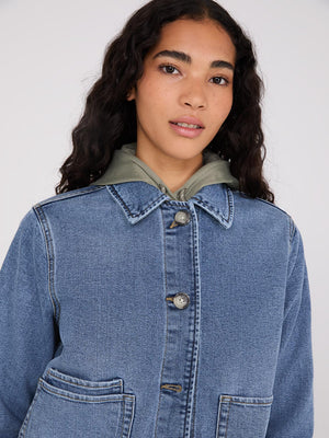 Button-Front Denim Jacket Md Denim Blasted