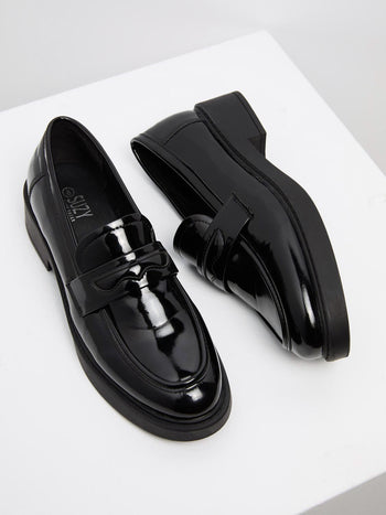 Faux Leather Penny Loafers Black