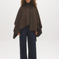 Grey Melange Woven Cape with Contrast Scarf - Front View - Suzy Shier