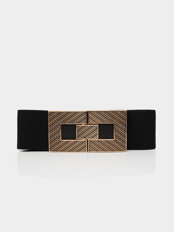 Ceinture élastique avec boucle dorée texturée Black