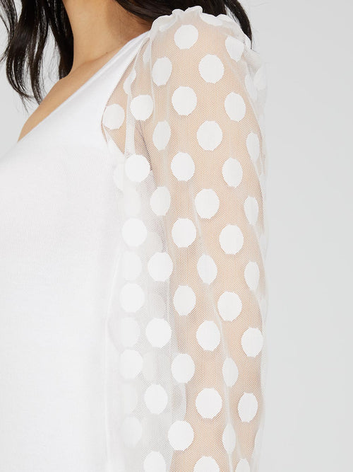 Dotted Mesh Sleeve V-Neck Sweater