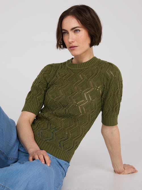 Short Sleeve Pointelle Sweater