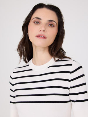 Striped Short-Sleeve Sweater Pearl