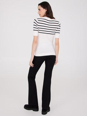 Striped Short-Sleeve Sweater Pearl