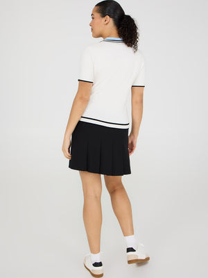 Contrast Piping Short Sleeve Sweater Pearl