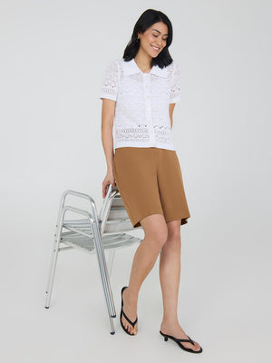 Haut boutonné en coton crocheté White