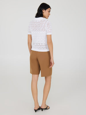Haut boutonné en coton crocheté White