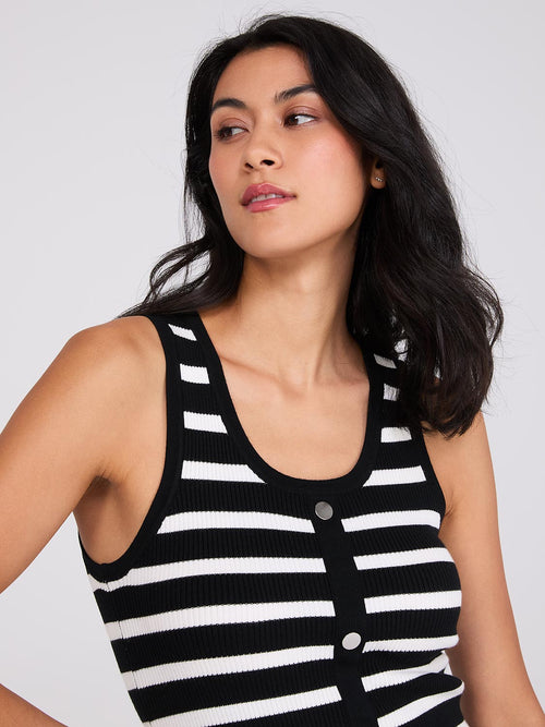 Sleeveless Striped Button-Front Top