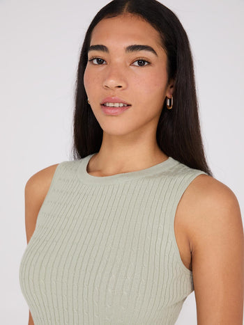 Cable Knit Sleeveless Sweater Sage