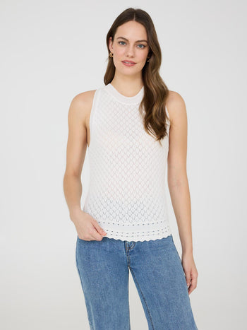 Pointelle Knit Tank Top Pearl