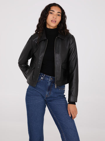 Faux Leather Bomber Jacket – Suzy Shier Faux Leather Bomber Jacket – Suzy Shier