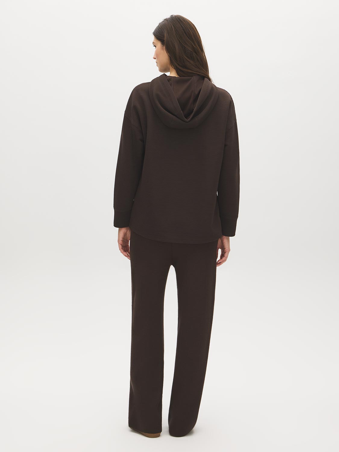 Dk Brown Ottoman Rib Hoodie with Kangaroo Pocket - Back View - Suzy Shier