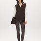 Coffee Bean Melange Hacci Knit 2fer Top with Poplin Sleeves - Front View - Suzy Shier