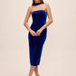 Sapphire Sweetheart Velour Midi Sheath Dress - Woman Wearing Elegant Evening Dress - Le Chateau