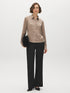 Wood Dot Print Satin-Like Blouse with Side Ruching - Woman Wearing Long Sleeve Button-Up Shirt - Suzy Shier