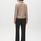 Wood Dot Print Satin-Like Blouse with Side Ruching - Woman Wearing Long Sleeve Button-Up Shirt - Suzy Shier