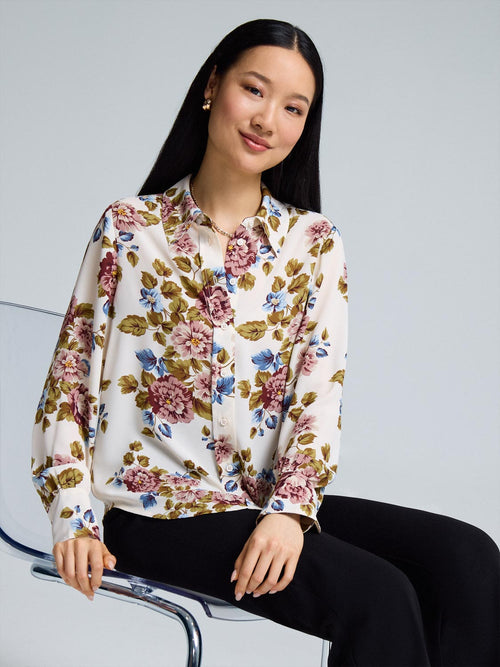 Floral Button-Front Chiffon Blouse