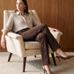 Winter White and Bison Stripe Twill Oversized Blouse - Woman Wearing Relaxed Fit Shirt - Suzy Shier