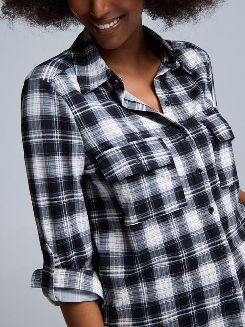 Button-Up Dark Plaid Shirt