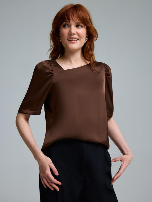 Asymmetrical Neckline Satin Blouse