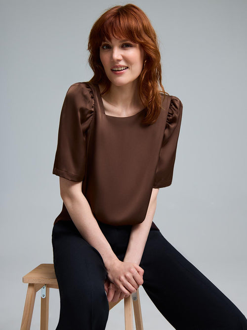 Asymmetrical Neckline Satin Blouse