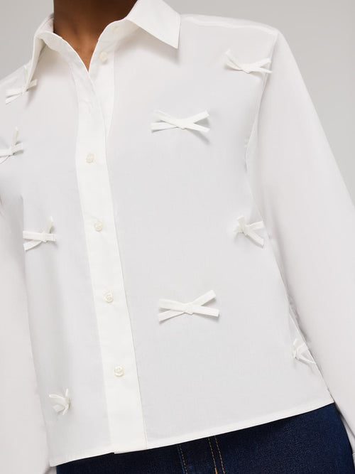 Bow Detail Button-Front Cotton Blouse