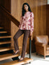 Dusty Pink Multi Chiffon Peplum Blouse - Woman Wearing Floral Print Blouse with Shirred Waist - Suzy Shier