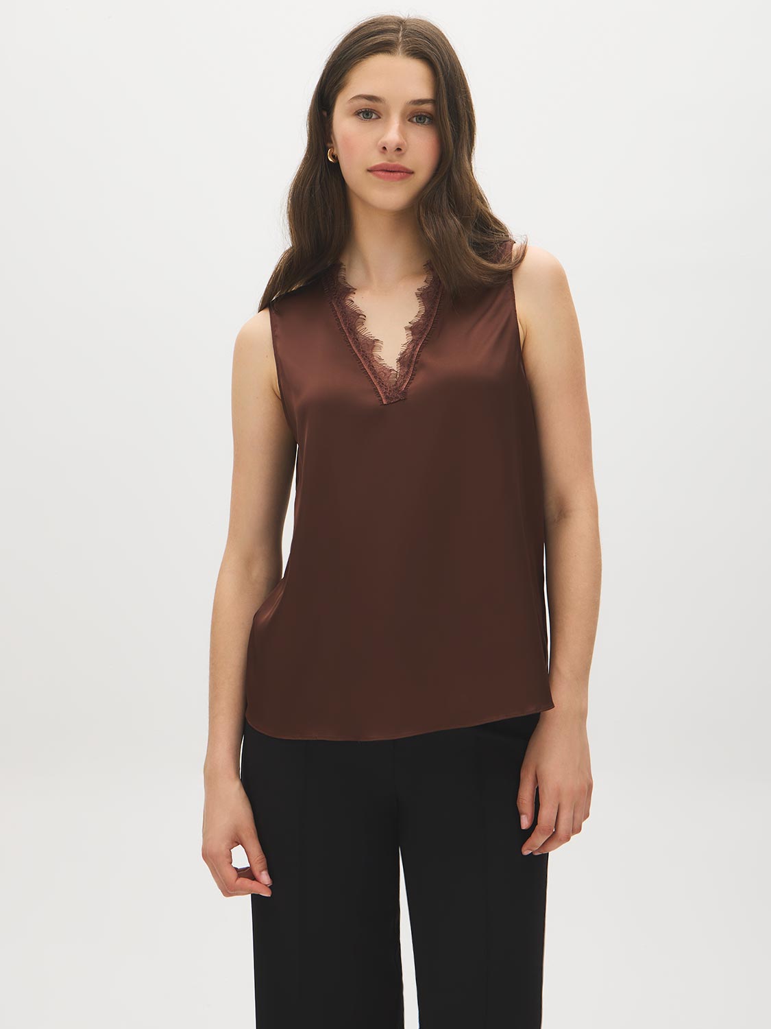 Sleeveless Lace Trim V-Neck Top