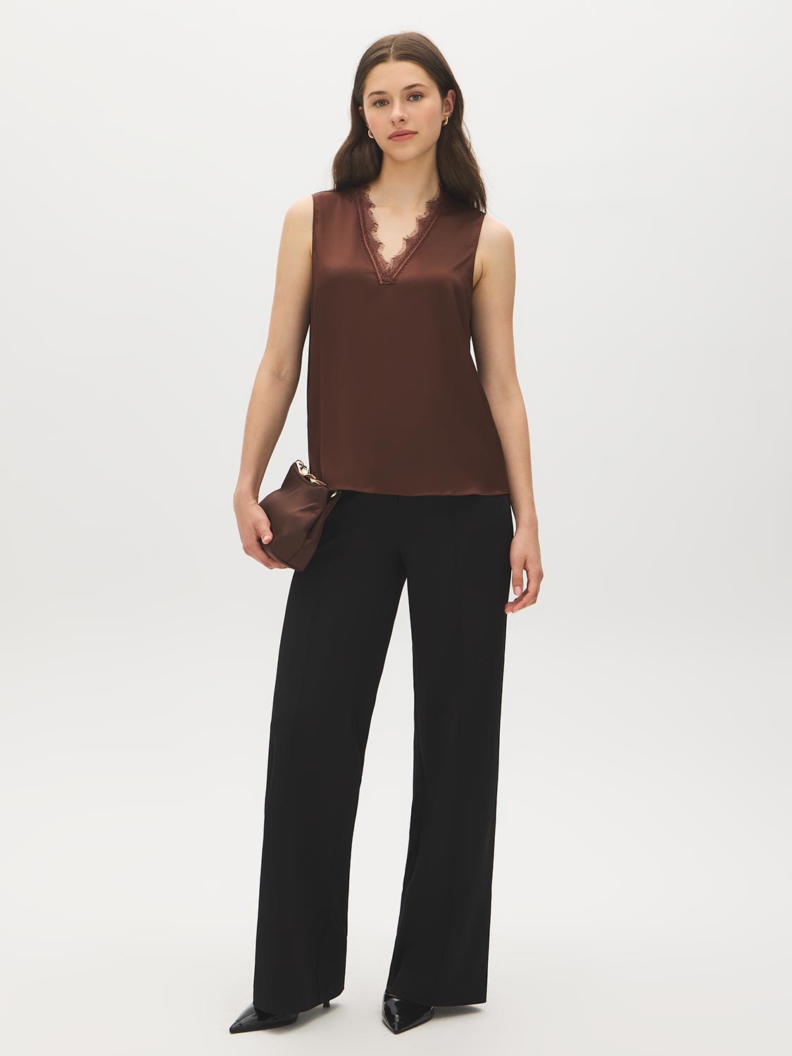 Sleeveless Lace Trim V-Neck Top