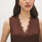 Sleeveless Lace Trim V-Neck Top