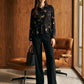 Black Floral Printed Peplum Blouse with Drawstring Waist - Woman Wearing Button Front Top - Suzy Shier