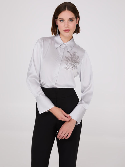 Rhinestone Embellished Button-Front Blouse