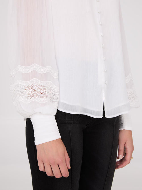 Blouse à manches en dentelle et col mao