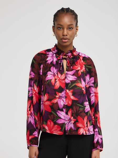 Floral Print Tie-Neck Chiffon Blouse – Suzy Shier