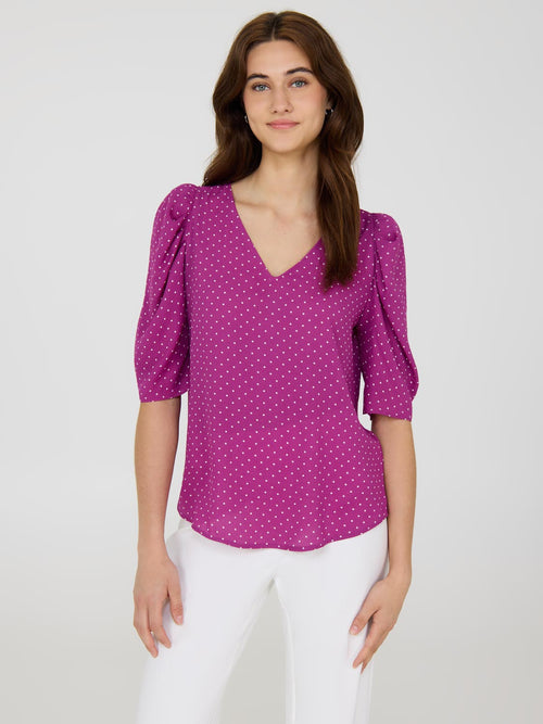Polka Dot Puff Sleeve Top