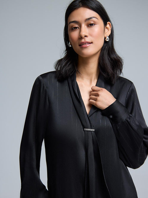 Collar Tie Button-Front Blouse