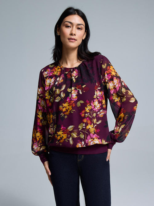 Floral Chiffon Popover Top